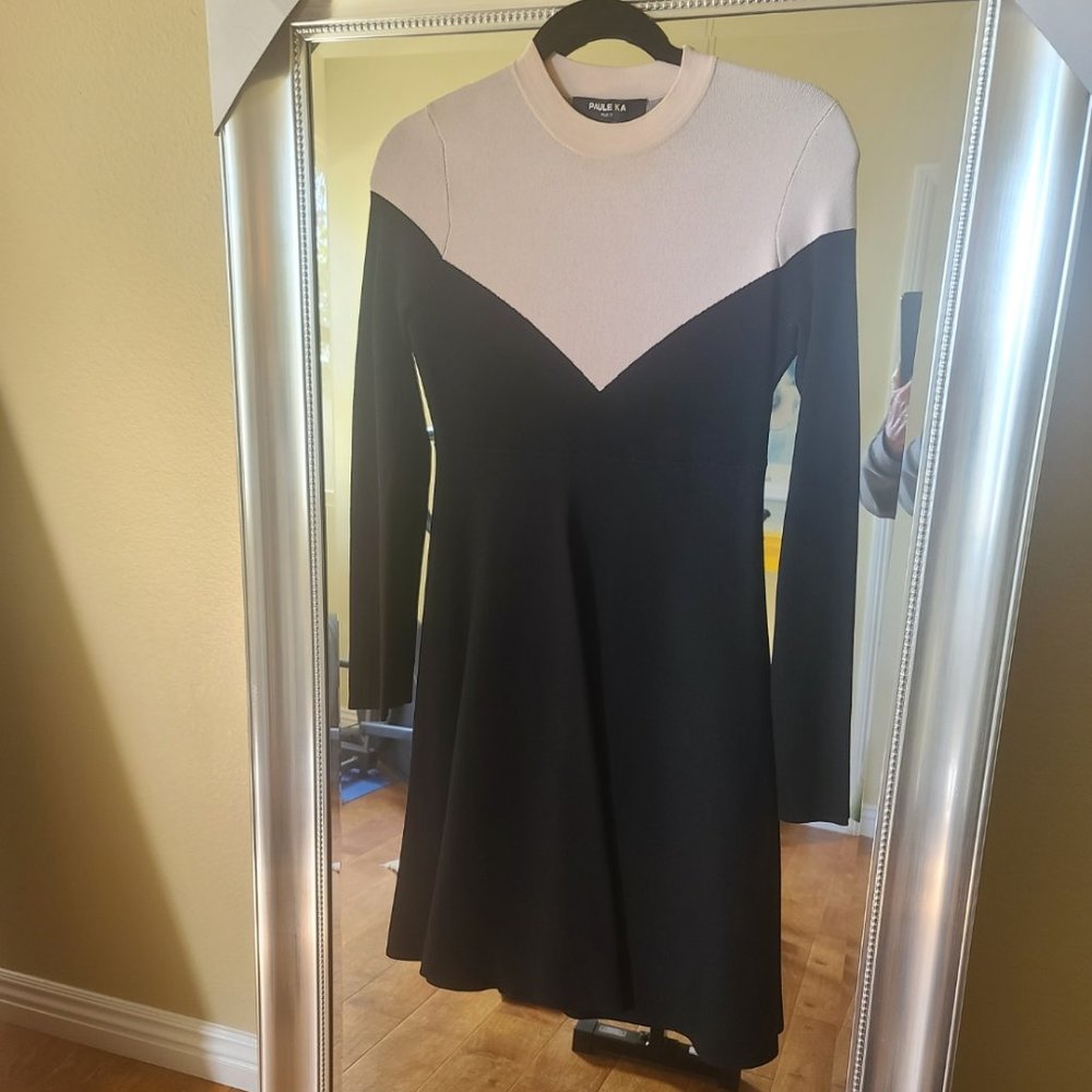 PAULE KA - Mini - Black Dress with Beige Yoke